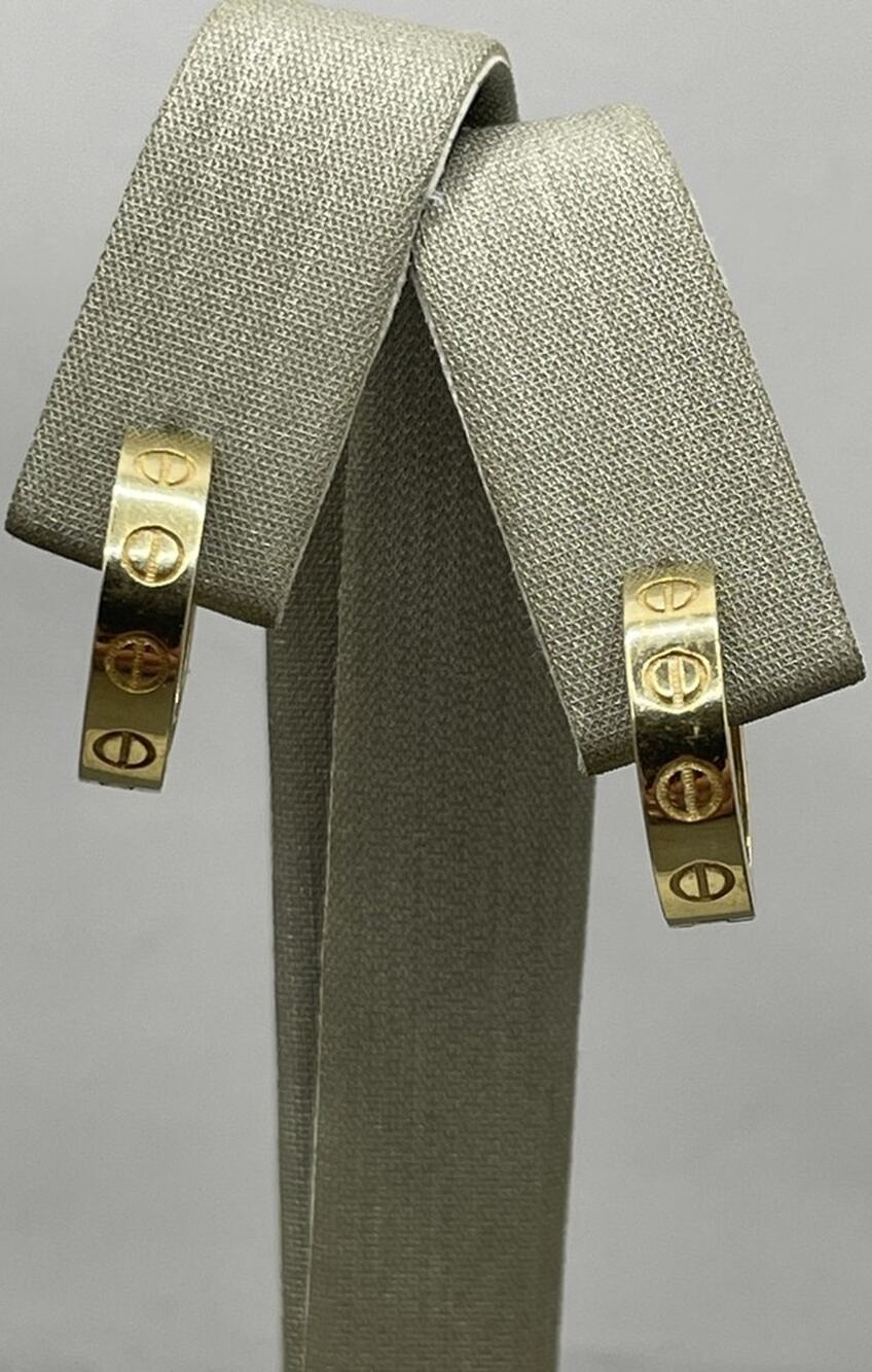 14K Yellow Gold Mini Hoop Earrings Cartier Custom Styled (22021)